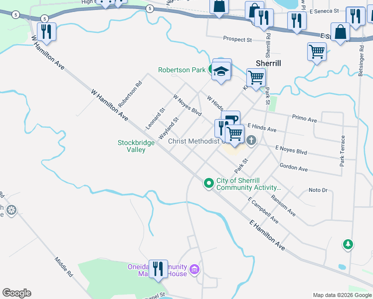 map of restaurants, bars, coffee shops, grocery stores, and more near 210 West Hamilton Avenue in Sherrill