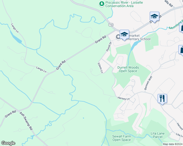 map of restaurants, bars, coffee shops, grocery stores, and more near 49 Kimball Way in Newmarket