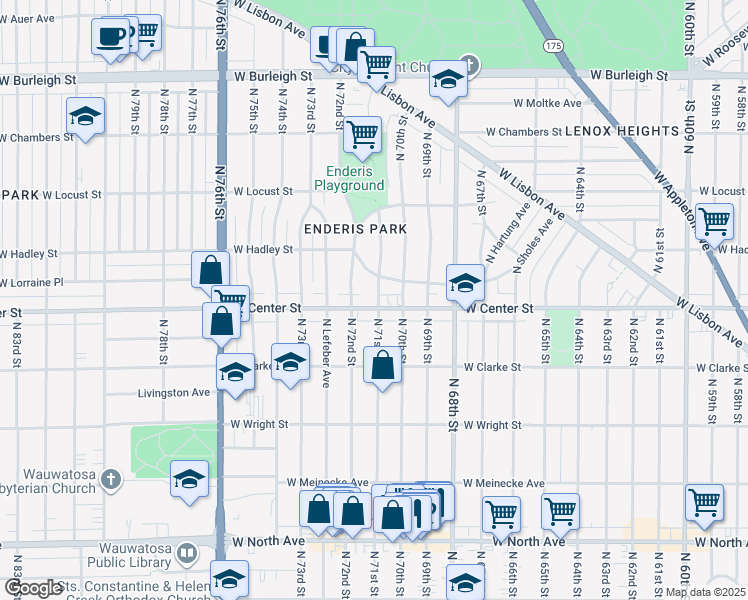 map of restaurants, bars, coffee shops, grocery stores, and more near 2700 North 71st Street in Milwaukee