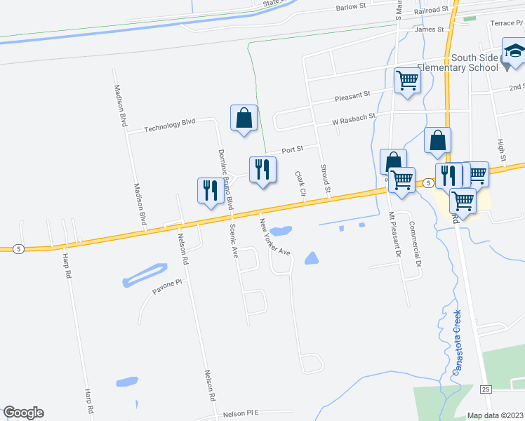 map of restaurants, bars, coffee shops, grocery stores, and more near 3210 Seneca Turnpike in Canastota