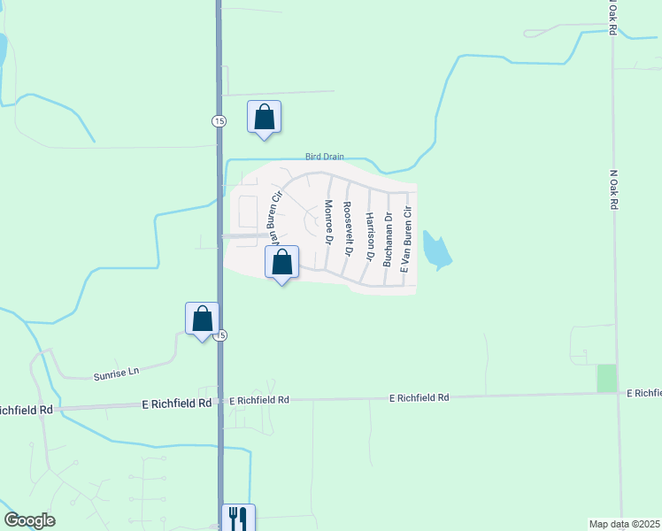 map of restaurants, bars, coffee shops, grocery stores, and more near 161 Monroe Drive in Davison