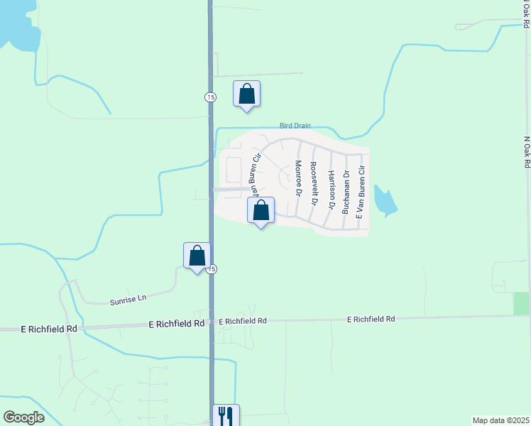 map of restaurants, bars, coffee shops, grocery stores, and more near 99 Hoover Court in Davison