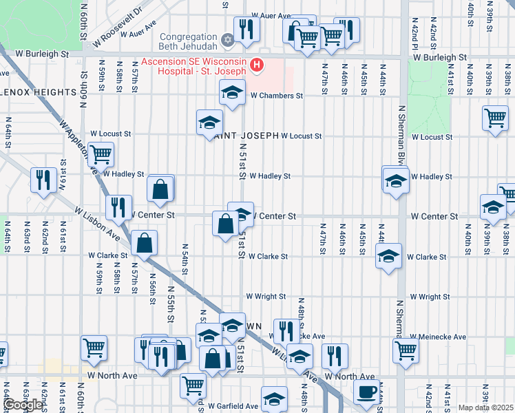 map of restaurants, bars, coffee shops, grocery stores, and more near 5006 West Center Street in Milwaukee