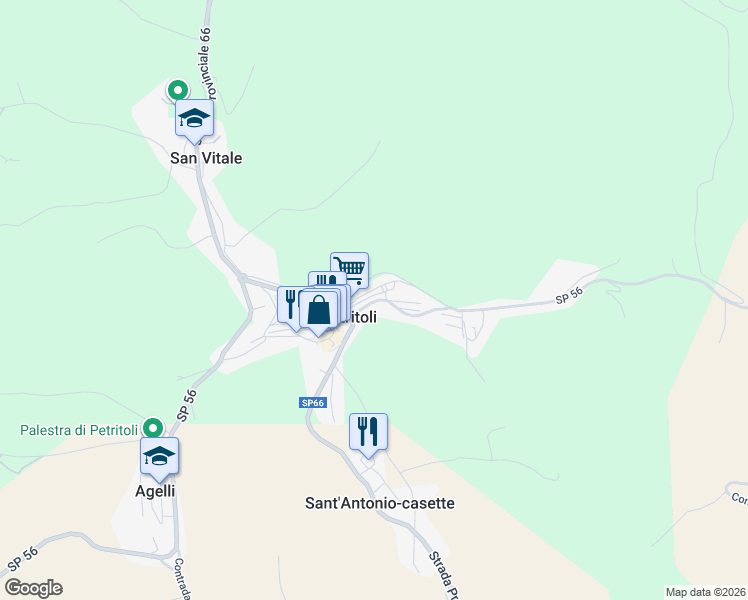 map of restaurants, bars, coffee shops, grocery stores, and more near 68 Via Roma in Fossombrone