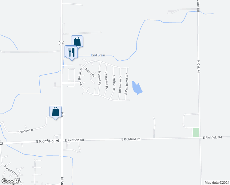 map of restaurants, bars, coffee shops, grocery stores, and more near 263 Harrison Drive in Davison