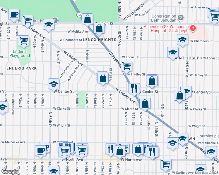 map of restaurants, bars, coffee shops, grocery stores, and more near 6055 West Lisbon Avenue in Milwaukee