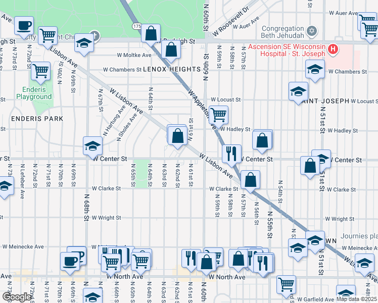 map of restaurants, bars, coffee shops, grocery stores, and more near 6055 West Lisbon Avenue in Milwaukee
