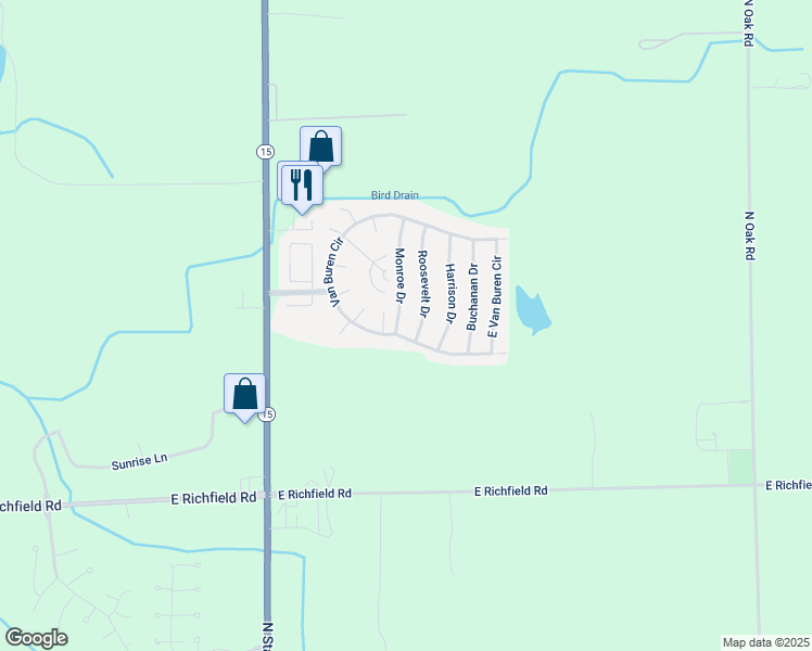 map of restaurants, bars, coffee shops, grocery stores, and more near 189 Monroe Drive in Davison