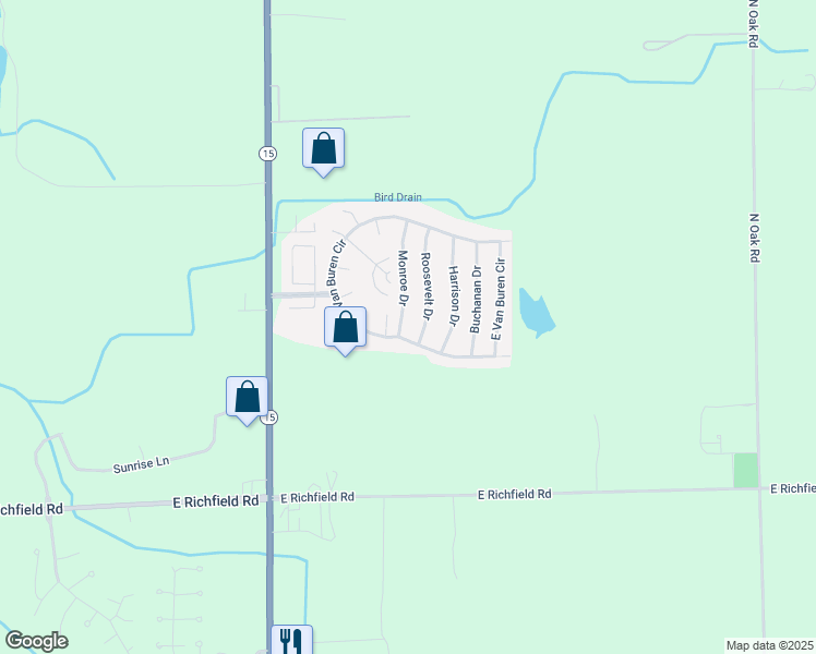 map of restaurants, bars, coffee shops, grocery stores, and more near 170 Monroe Drive in Davison