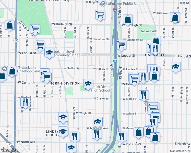 map of restaurants, bars, coffee shops, grocery stores, and more near 934 West Center Street in Milwaukee