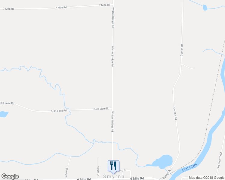 map of restaurants, bars, coffee shops, grocery stores, and more near 5626 Whites Bridge Road in Belding