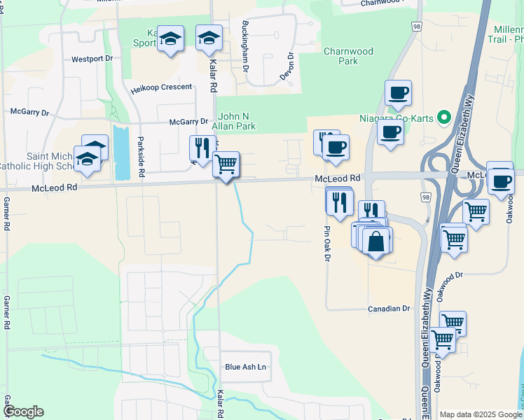 map of restaurants, bars, coffee shops, grocery stores, and more near in Niagara Falls