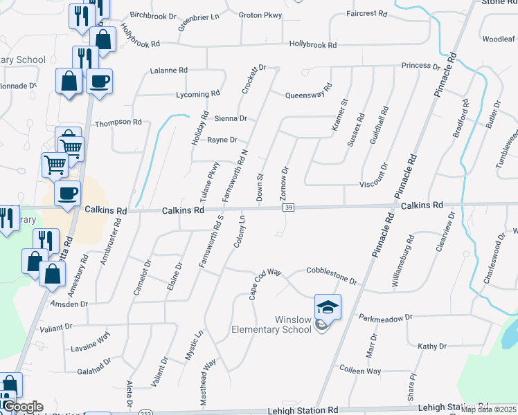 map of restaurants, bars, coffee shops, grocery stores, and more near 1 Down Street in Rochester