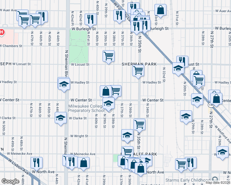 map of restaurants, bars, coffee shops, grocery stores, and more near in Milwaukee