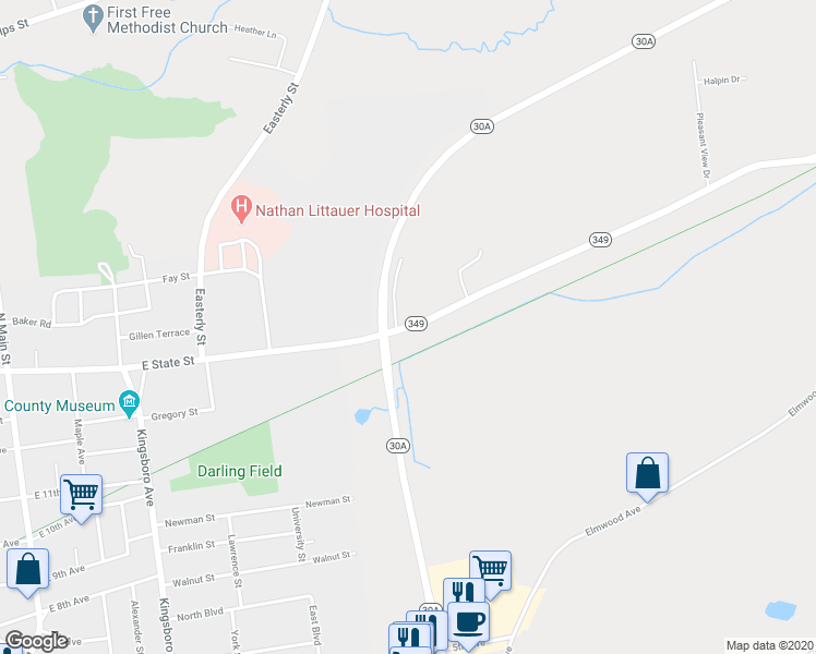 map of restaurants, bars, coffee shops, grocery stores, and more near 51 New York 349 in Gloversville
