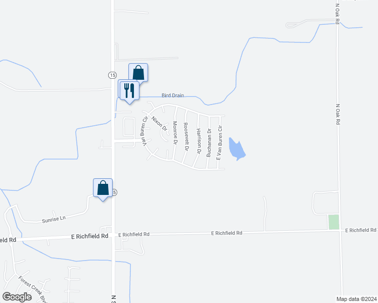 map of restaurants, bars, coffee shops, grocery stores, and more near 247 Roosevelt Drive in Davison