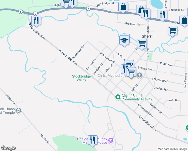 map of restaurants, bars, coffee shops, grocery stores, and more near 322 West Hamilton Avenue in Sherrill