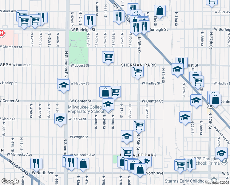 map of restaurants, bars, coffee shops, grocery stores, and more near 2771-2773 North 37th Street in Milwaukee