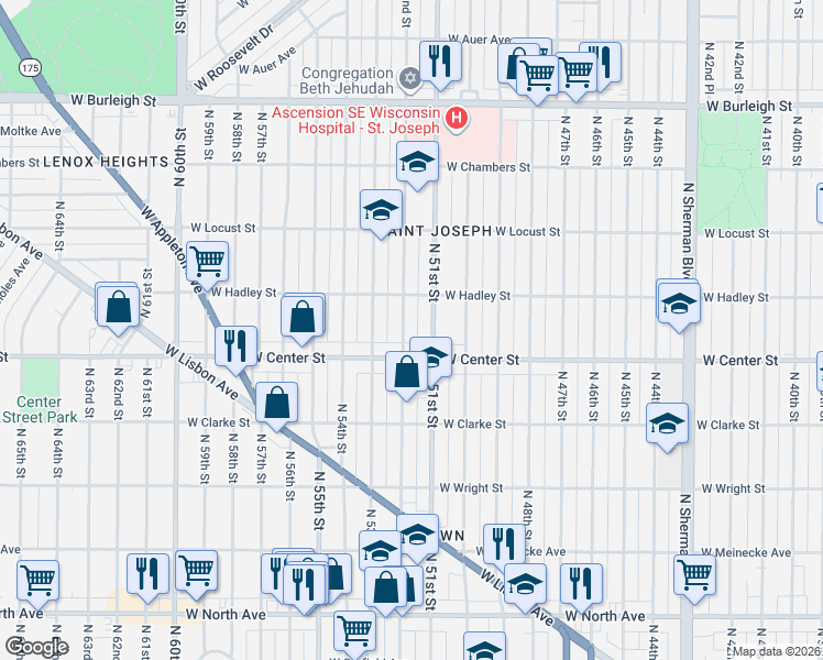map of restaurants, bars, coffee shops, grocery stores, and more near 2763 North 51st Street in Milwaukee