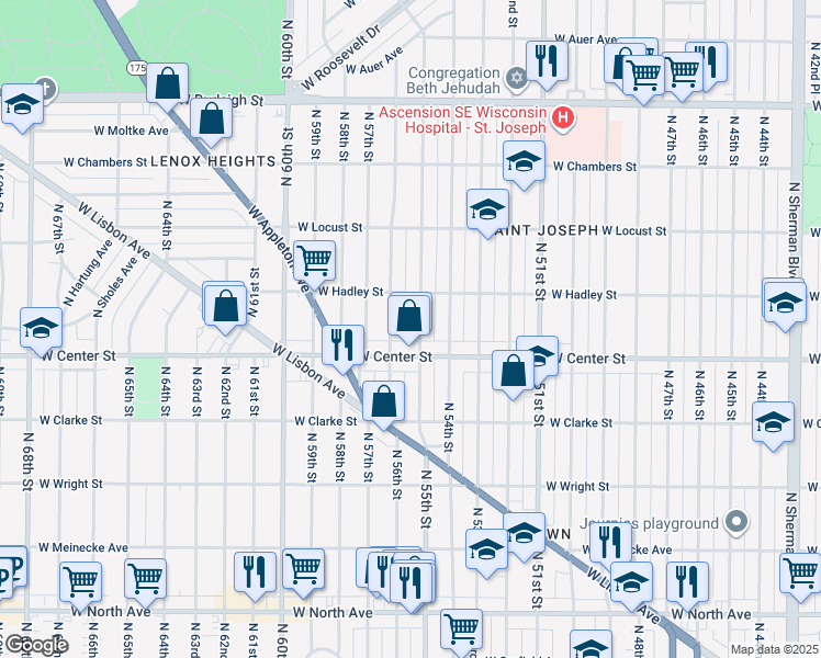 map of restaurants, bars, coffee shops, grocery stores, and more near 2767 North 55th Street in Milwaukee