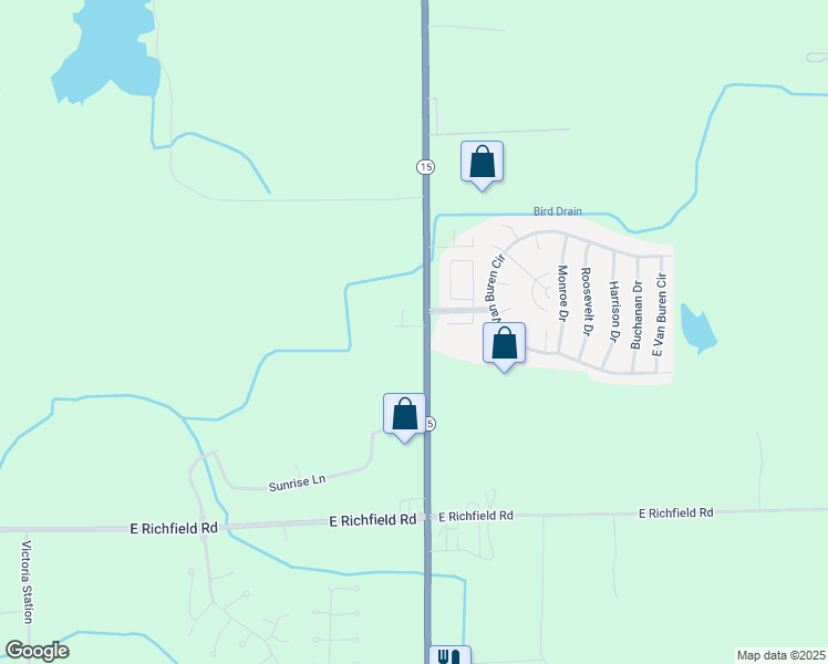 map of restaurants, bars, coffee shops, grocery stores, and more near 9510 Orchard Lake Drive in Davison