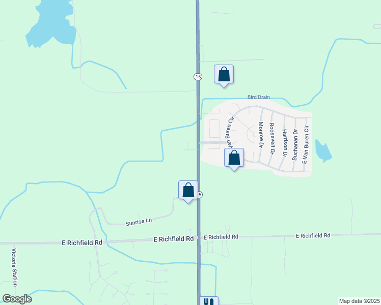 map of restaurants, bars, coffee shops, grocery stores, and more near 9510 Orchard Lake Drive in Davison