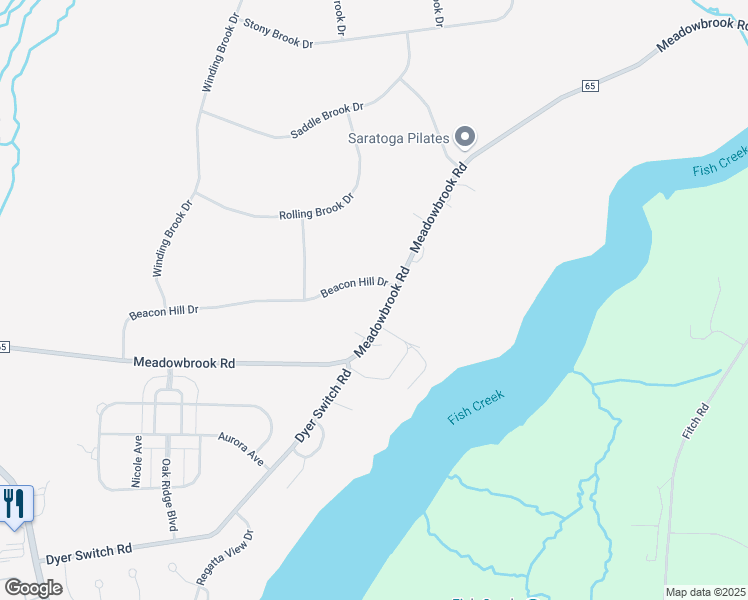 map of restaurants, bars, coffee shops, grocery stores, and more near 107 Meadowbrook Road in Saratoga Springs