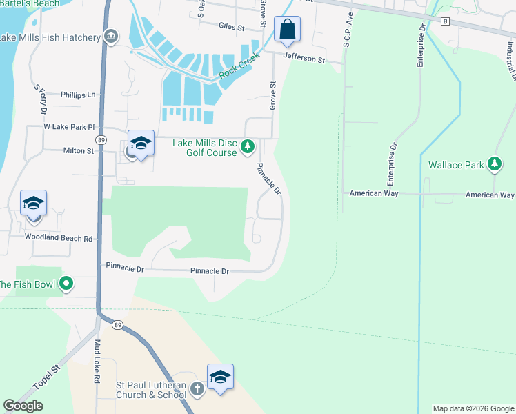 map of restaurants, bars, coffee shops, grocery stores, and more near Country View Court in Lake Mills
