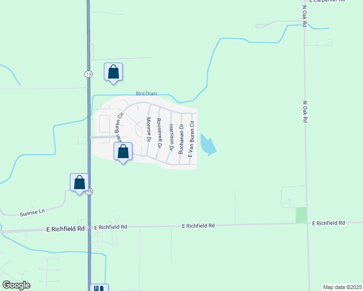 map of restaurants, bars, coffee shops, grocery stores, and more near 457 Buchanan Drive in Davison