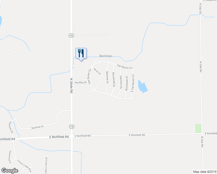 map of restaurants, bars, coffee shops, grocery stores, and more near 224 Roosevelt Drive in Davison