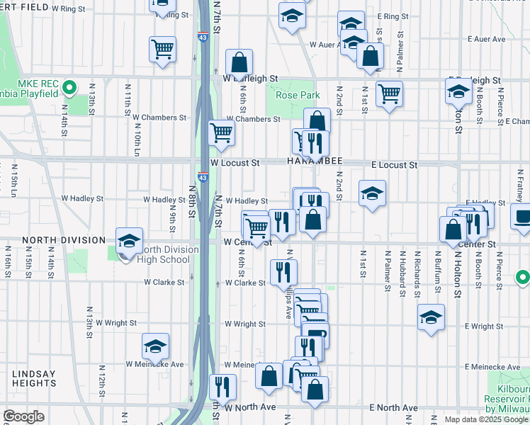 map of restaurants, bars, coffee shops, grocery stores, and more near 2821 Vel R. Phillips Avenue in Milwaukee