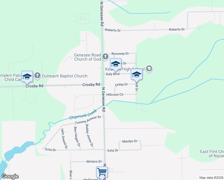 map of restaurants, bars, coffee shops, grocery stores, and more near 4266 North Genesee Road in Flint