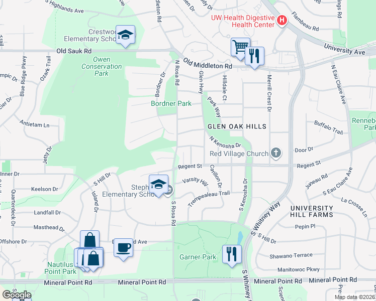map of restaurants, bars, coffee shops, grocery stores, and more near 5510 Terre Haute Avenue in Madison