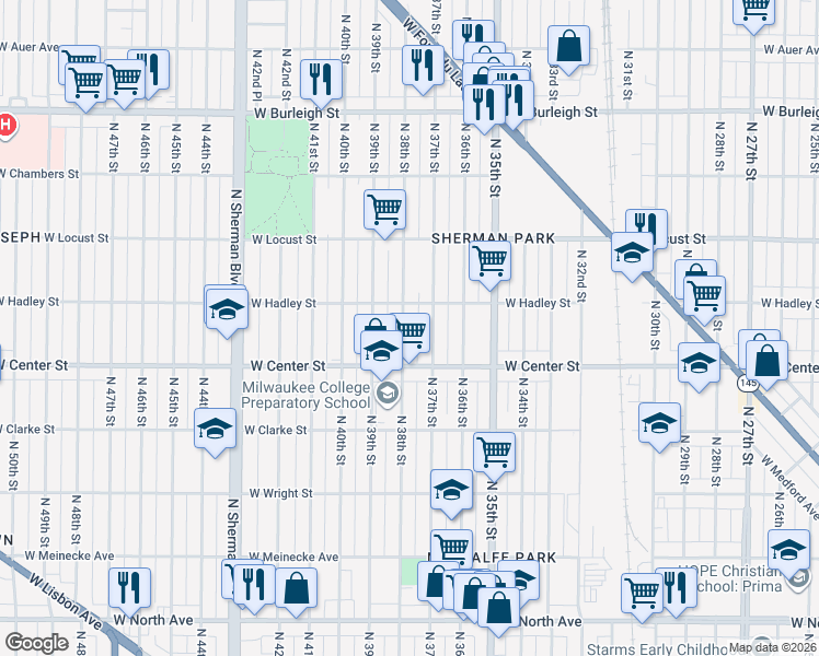 map of restaurants, bars, coffee shops, grocery stores, and more near 2771-2773 North 37th Street in Milwaukee