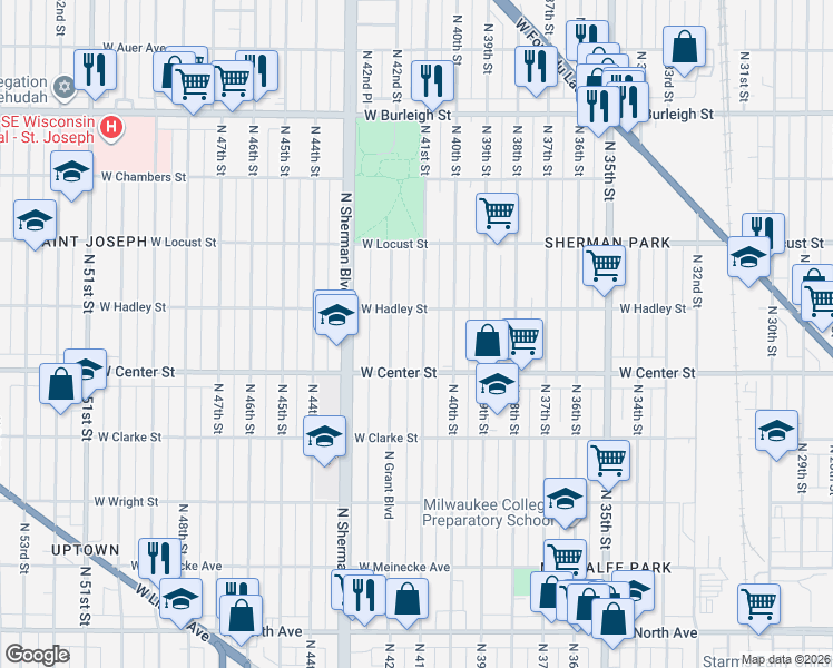 map of restaurants, bars, coffee shops, grocery stores, and more near 2773 North 41st Street in Milwaukee