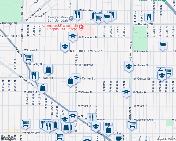 map of restaurants, bars, coffee shops, grocery stores, and more near 2773 North 49th Street in Milwaukee