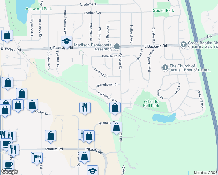 map of restaurants, bars, coffee shops, grocery stores, and more near 5030 Stonehaven Drive in Madison