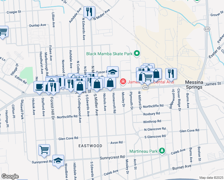 map of restaurants, bars, coffee shops, grocery stores, and more near in Syracuse
