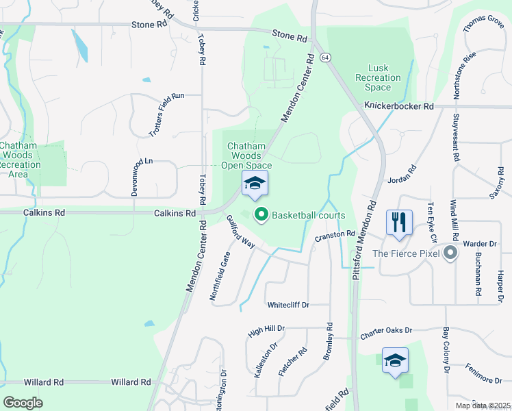 map of restaurants, bars, coffee shops, grocery stores, and more near 110 Mendon Center Road in Pittsford