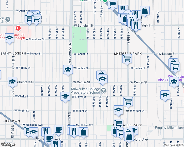 map of restaurants, bars, coffee shops, grocery stores, and more near 2751 North 40th Street in Milwaukee