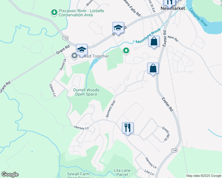 map of restaurants, bars, coffee shops, grocery stores, and more near 3967 Mead Hill Road in Newmarket