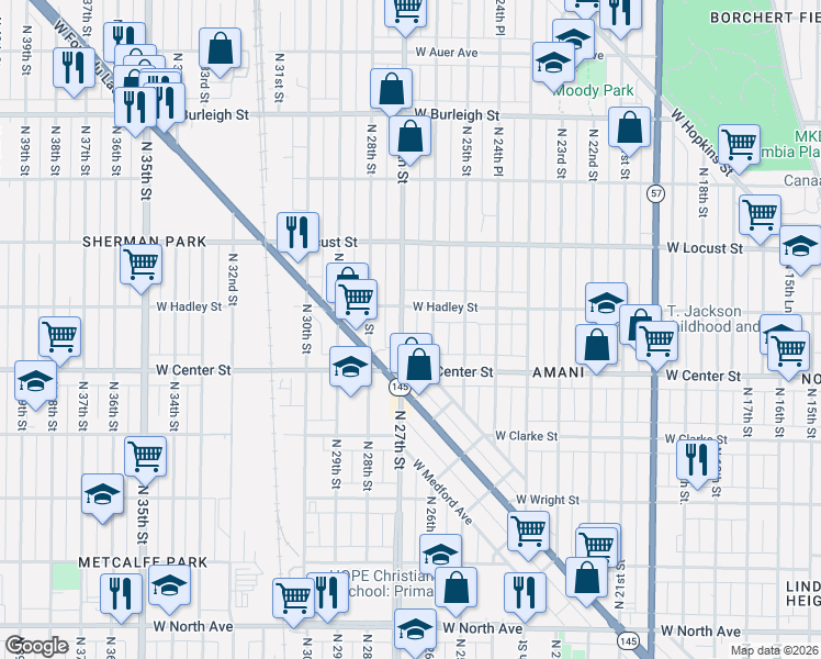map of restaurants, bars, coffee shops, grocery stores, and more near 2773 North 26th Street in Milwaukee
