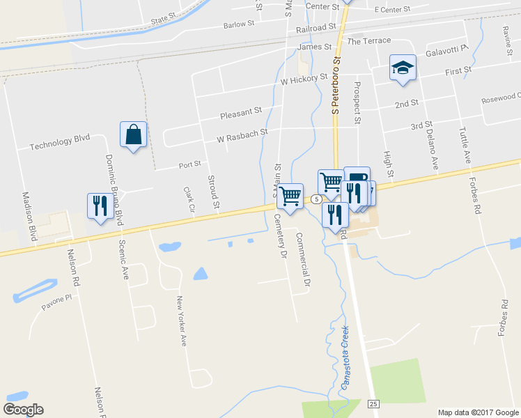 map of restaurants, bars, coffee shops, grocery stores, and more near 2764 Seneca Turnpike in Canastota
