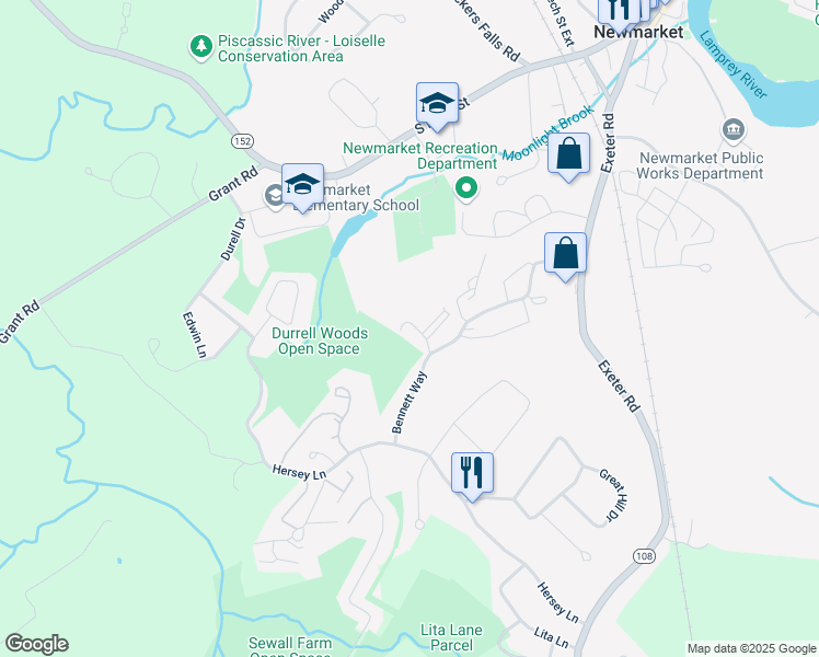 map of restaurants, bars, coffee shops, grocery stores, and more near 3967 Mead Hill Road in Newmarket