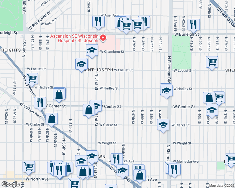 map of restaurants, bars, coffee shops, grocery stores, and more near 2773 North 49th Street in Milwaukee