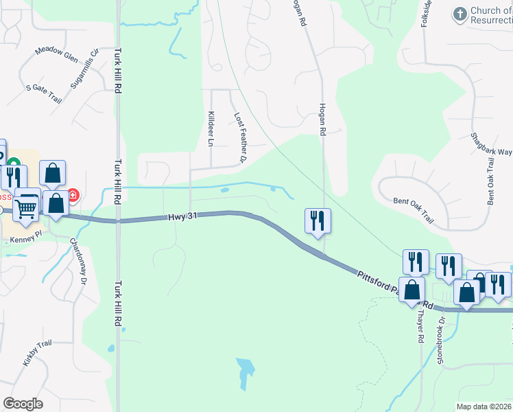 map of restaurants, bars, coffee shops, grocery stores, and more near 25 Black Mallard Circle in Fairport