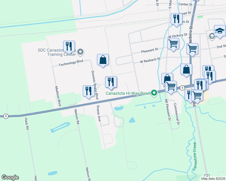 map of restaurants, bars, coffee shops, grocery stores, and more near 3231 Seneca Turnpike in Canastota