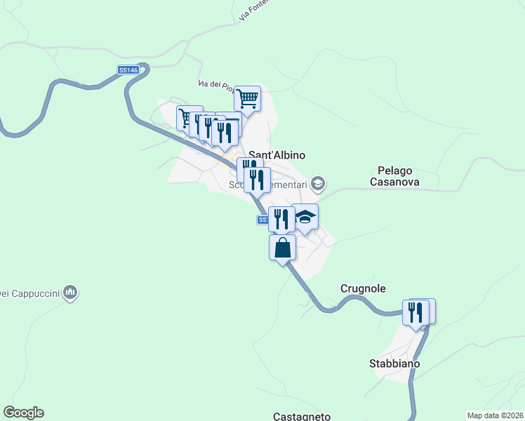 map of restaurants, bars, coffee shops, grocery stores, and more near 47 Strada Provinciale 146 "di Chianciano" in Sant'Albino