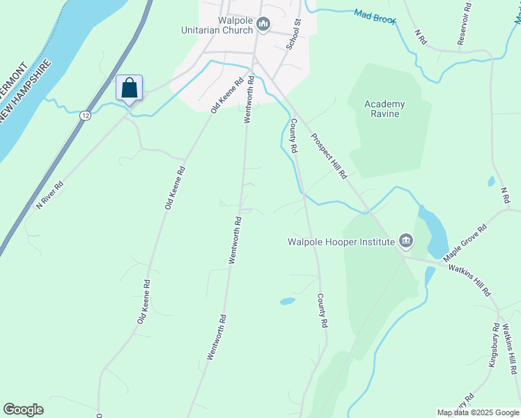 map of restaurants, bars, coffee shops, grocery stores, and more near 103 Wentworth Road in Walpole