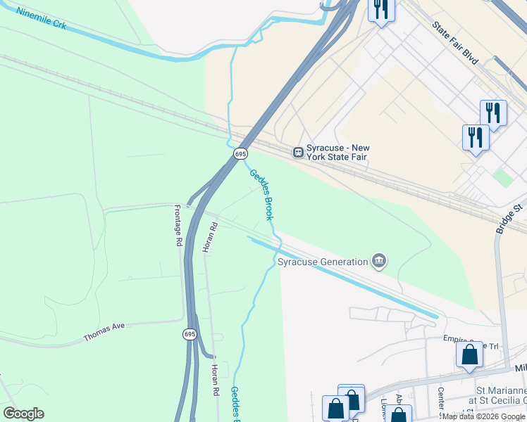 map of restaurants, bars, coffee shops, grocery stores, and more near 115 Horan Road in Syracuse